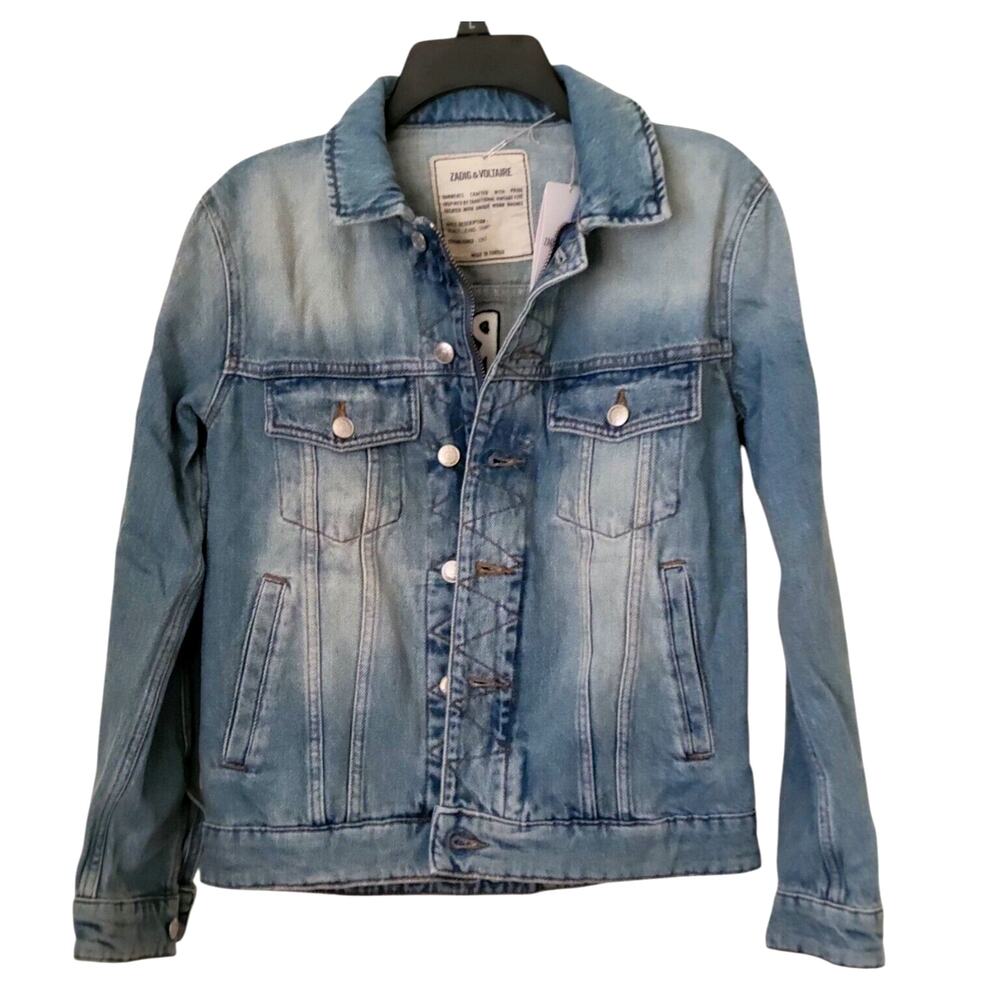 ZADIG & VOLTAIRE Kase Vignon Skull Strass Embroidered Blue Women Jacket Size S